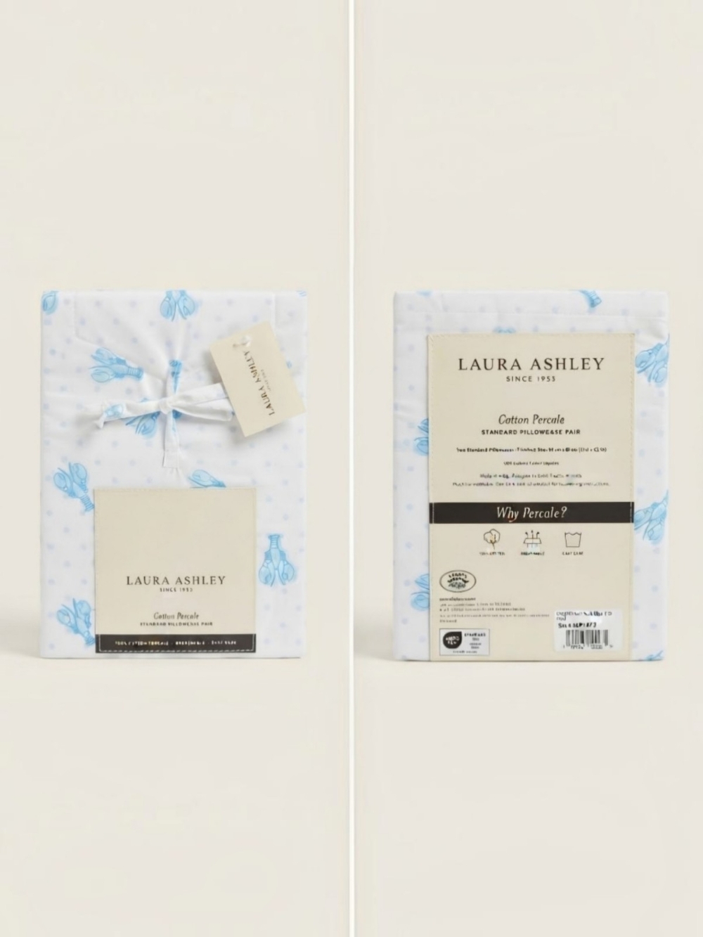 NWT Laura Ashley Cotton Percale Standard Pillowcase Pair – Lobster Dot Blue